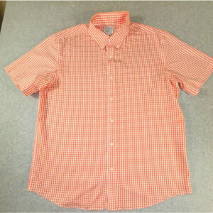 L.L.Bean Mens L Orange Gingham Short Sleeve Button Down Shirt Traditional Fit